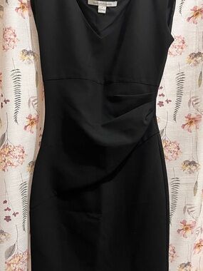 Diane Von Furstenberg Black V-Neck Midi Dress with Draped Waist